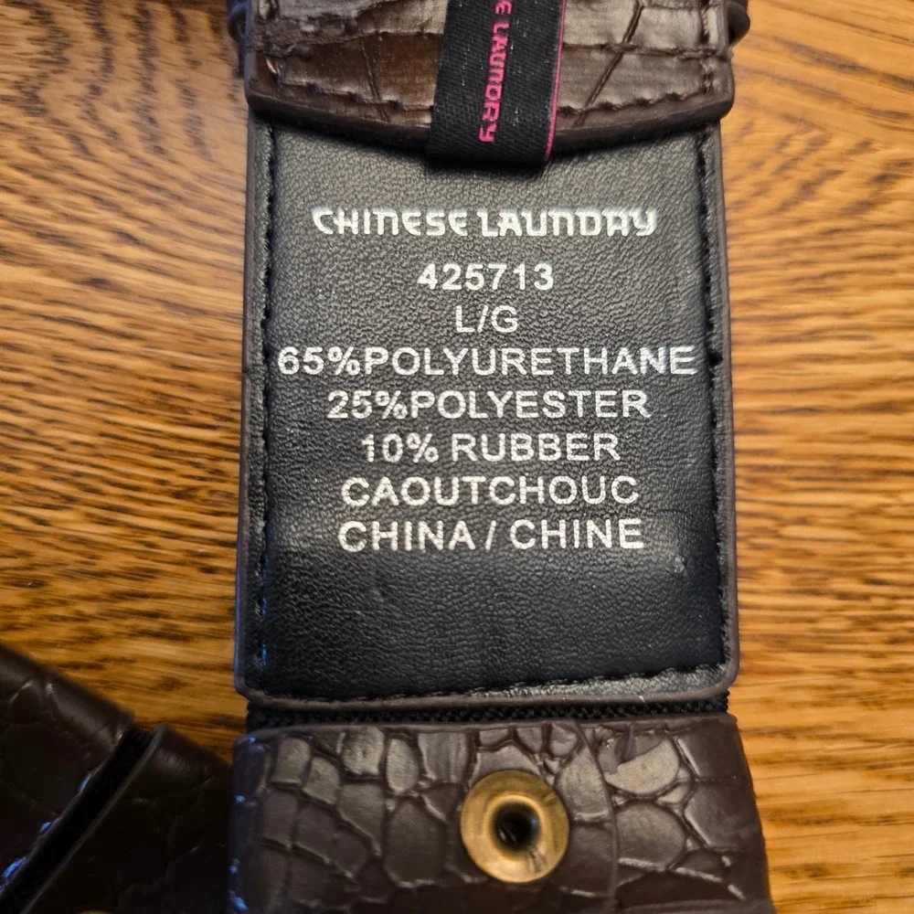 Chinese Laundry L‎ Belt Brown Faux Croc Embossed Studded Gold Buckle Stretch